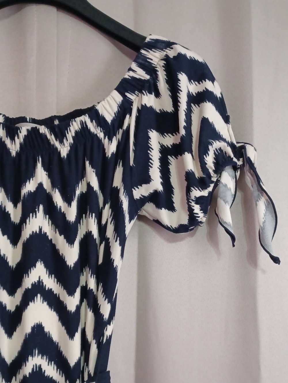 Allison Brittney Chevron Maxi Dress Elastic Off Shoulder Neck Tie Waist Stretch - Picture 5 of 14